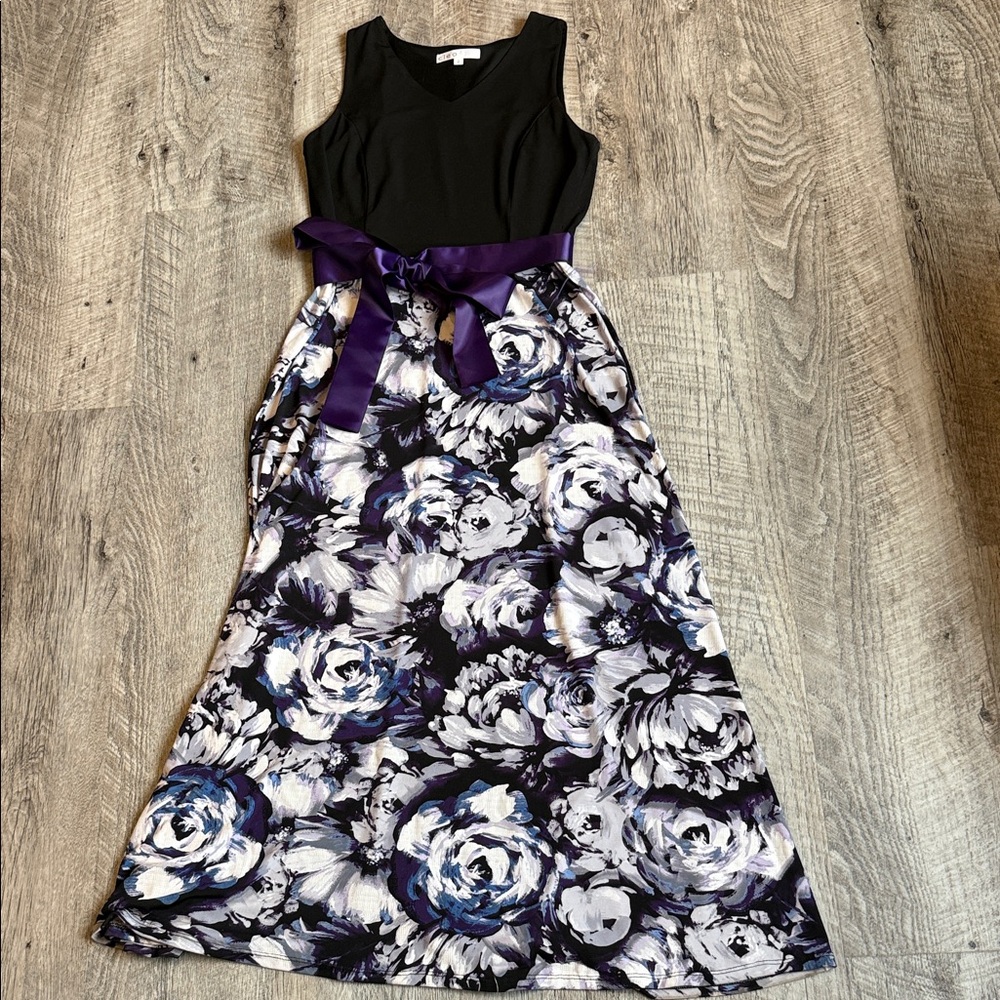 Cleo Black and Purple Floral Maxi Dress